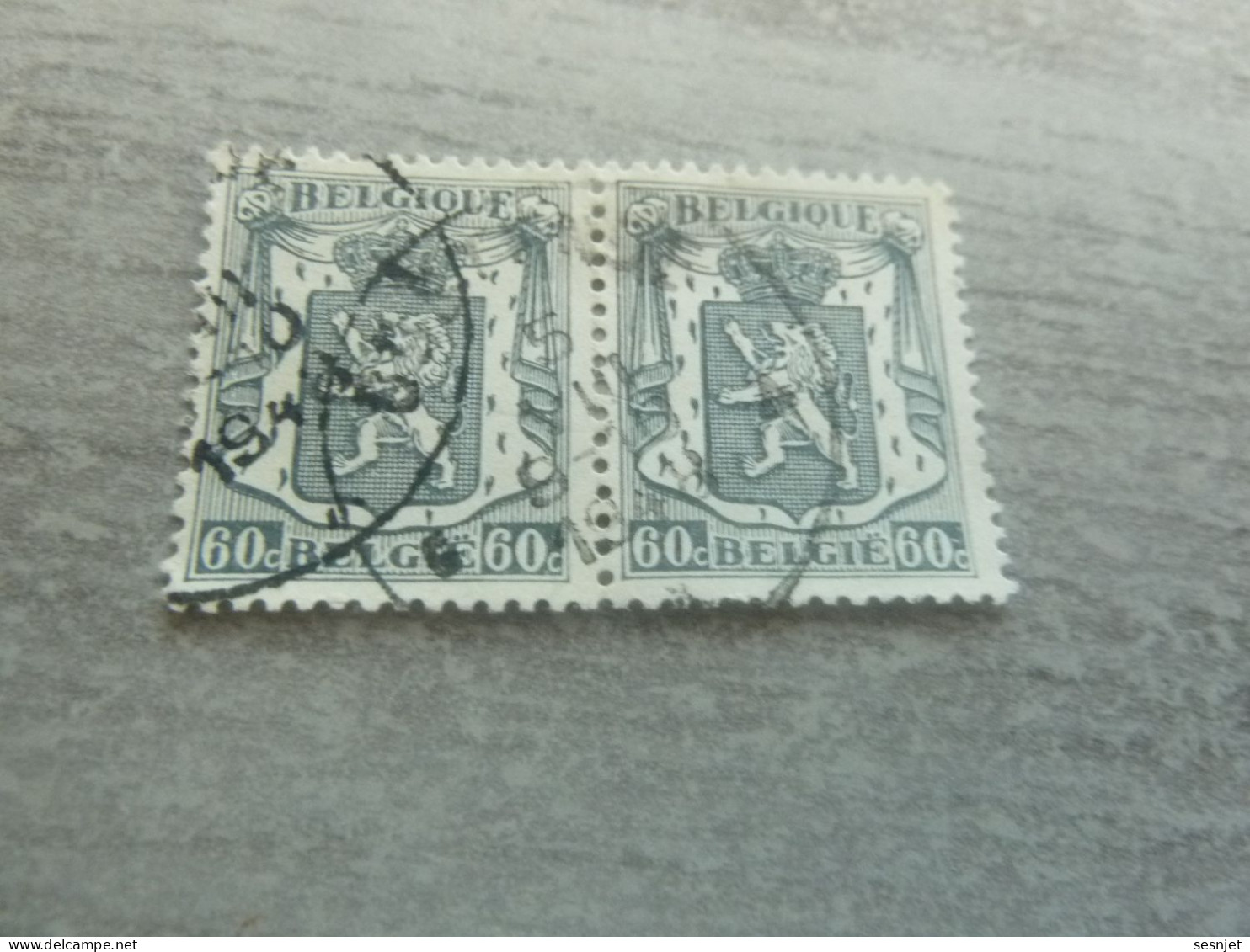 Belgique - Armoirie - Lion - 60c. - Gris-bleu - Double Oblitérés - Année 1940 - - Usados