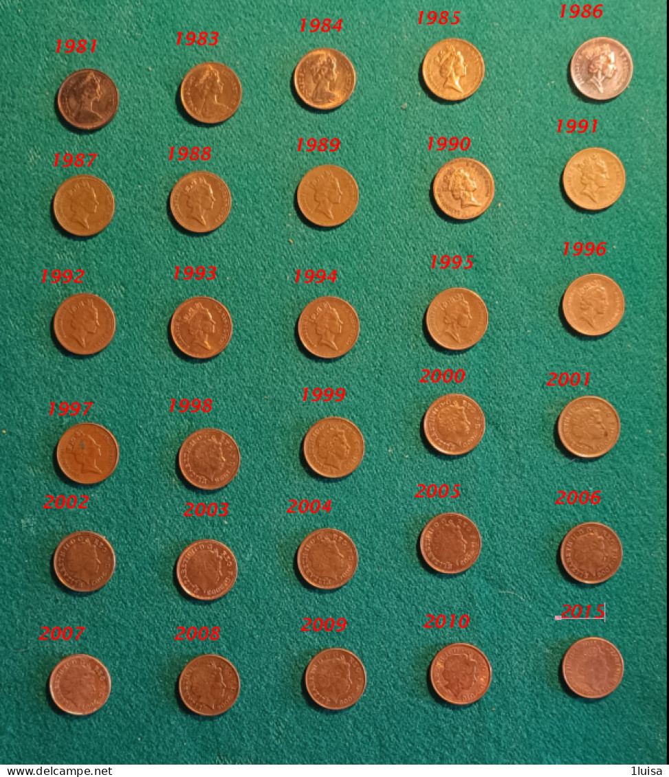 GRAN BRETAGNA 30 Monete Originali Differenti Per Data  - 1 Penny & 1 New Penny