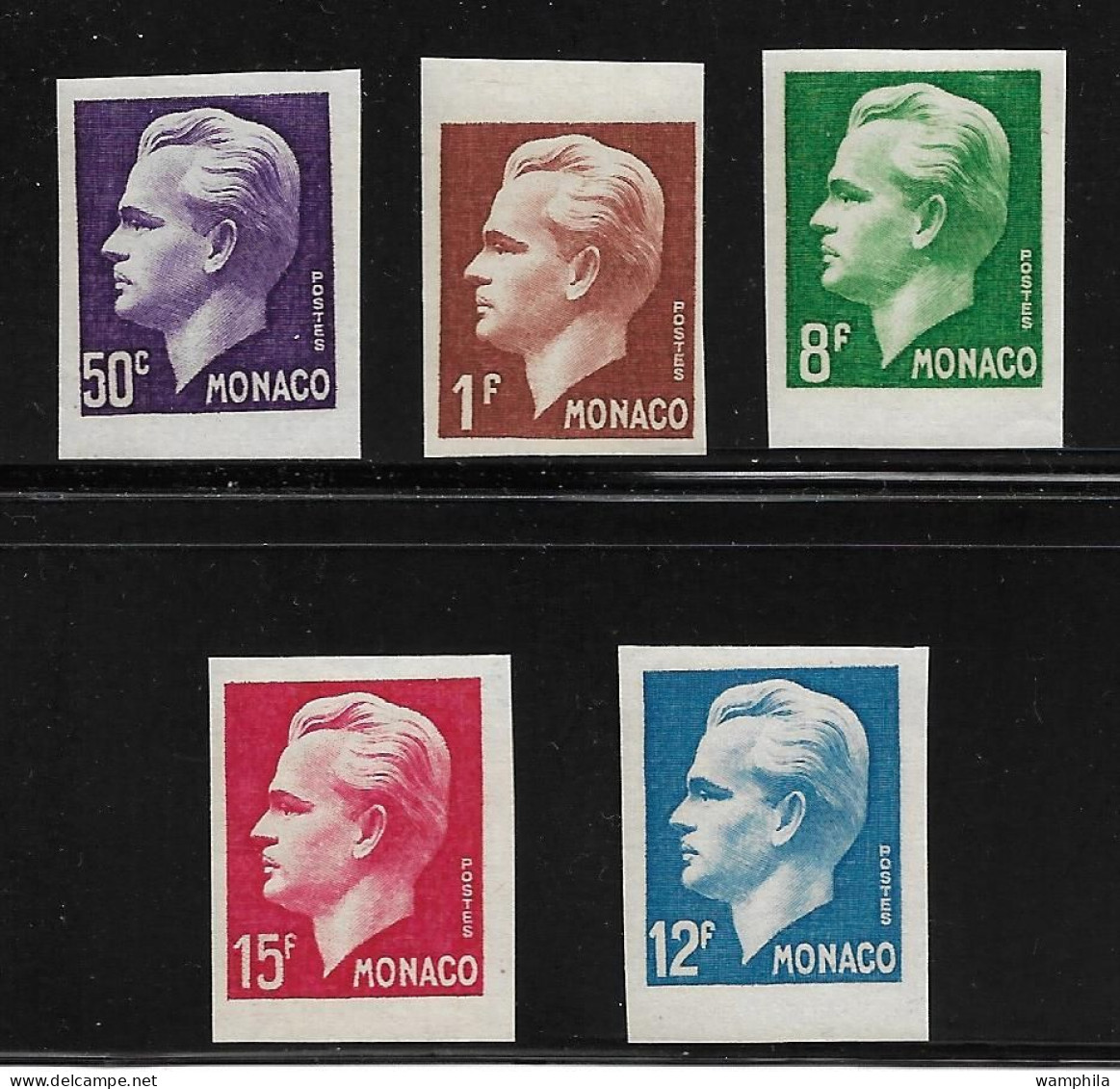 Monaco. 344/48** Non Dentelés, Prince Rainier III. - Variétés