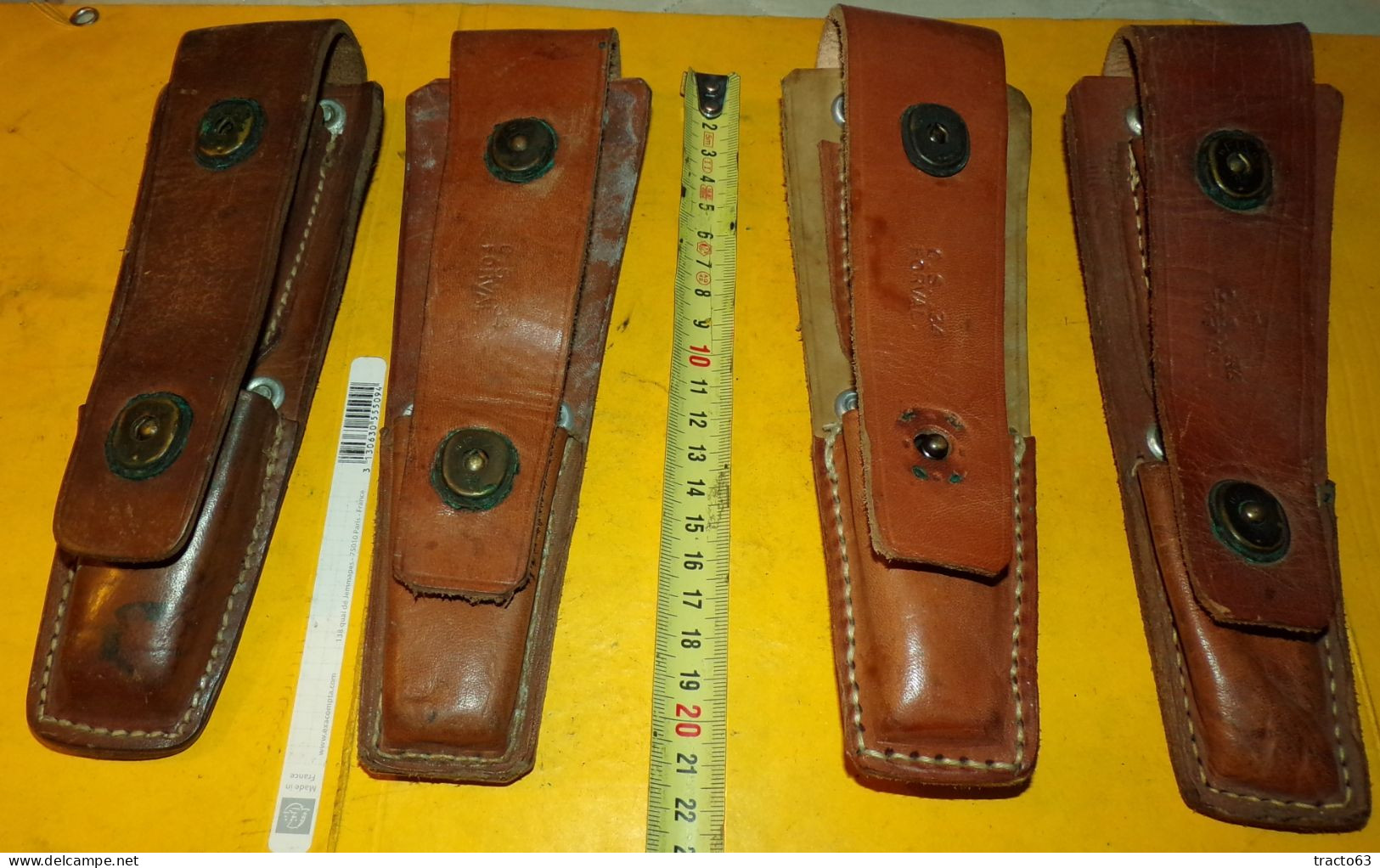 LOT DE 4 ETUIS ABIMES EN CUIR POUR SET D'OUTILLAGE CS-34 FORVAL ,  MONTEUR DE LIGNE DES TRANSMISSIONS DE L'ARMEE DE TER - Equipement