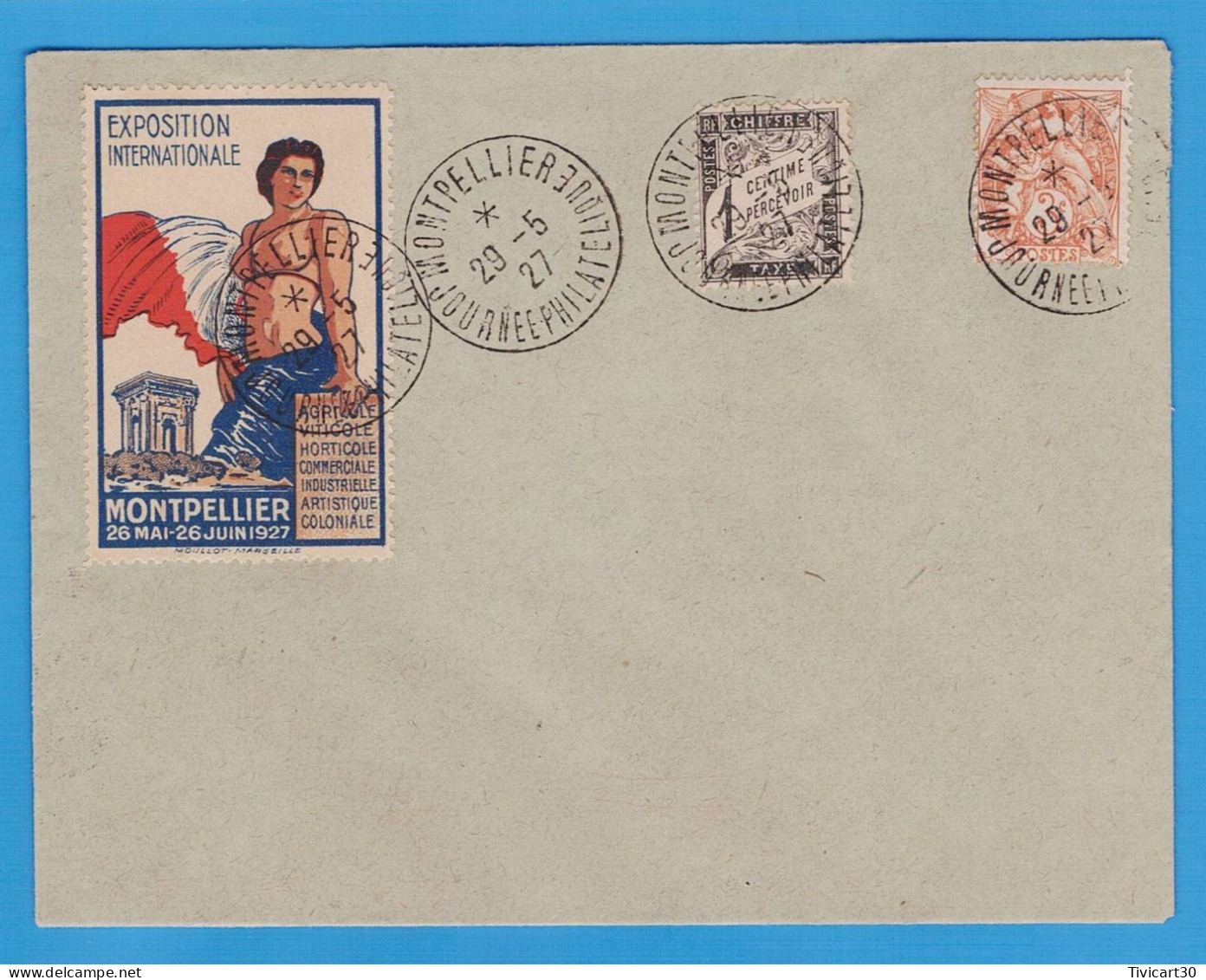 ENVELOPPE "JOURNEE PHILATELIQUE MONTPELLIER" 29 MAI 1927 - VIGNETTE "EXPOSITION INTERNATIONALE MONTPELLIER" - Philatelic Fairs