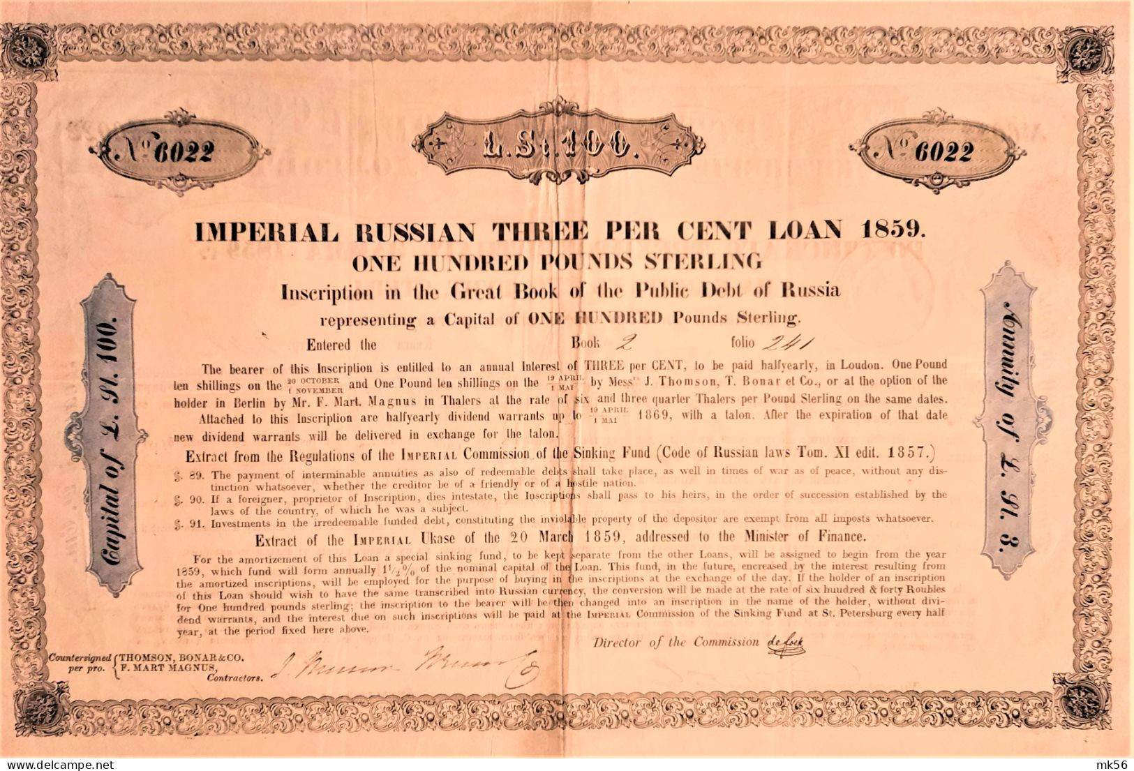 Imperial Russian 3 % Loan 1859 - 100 £ (1859) - Russie