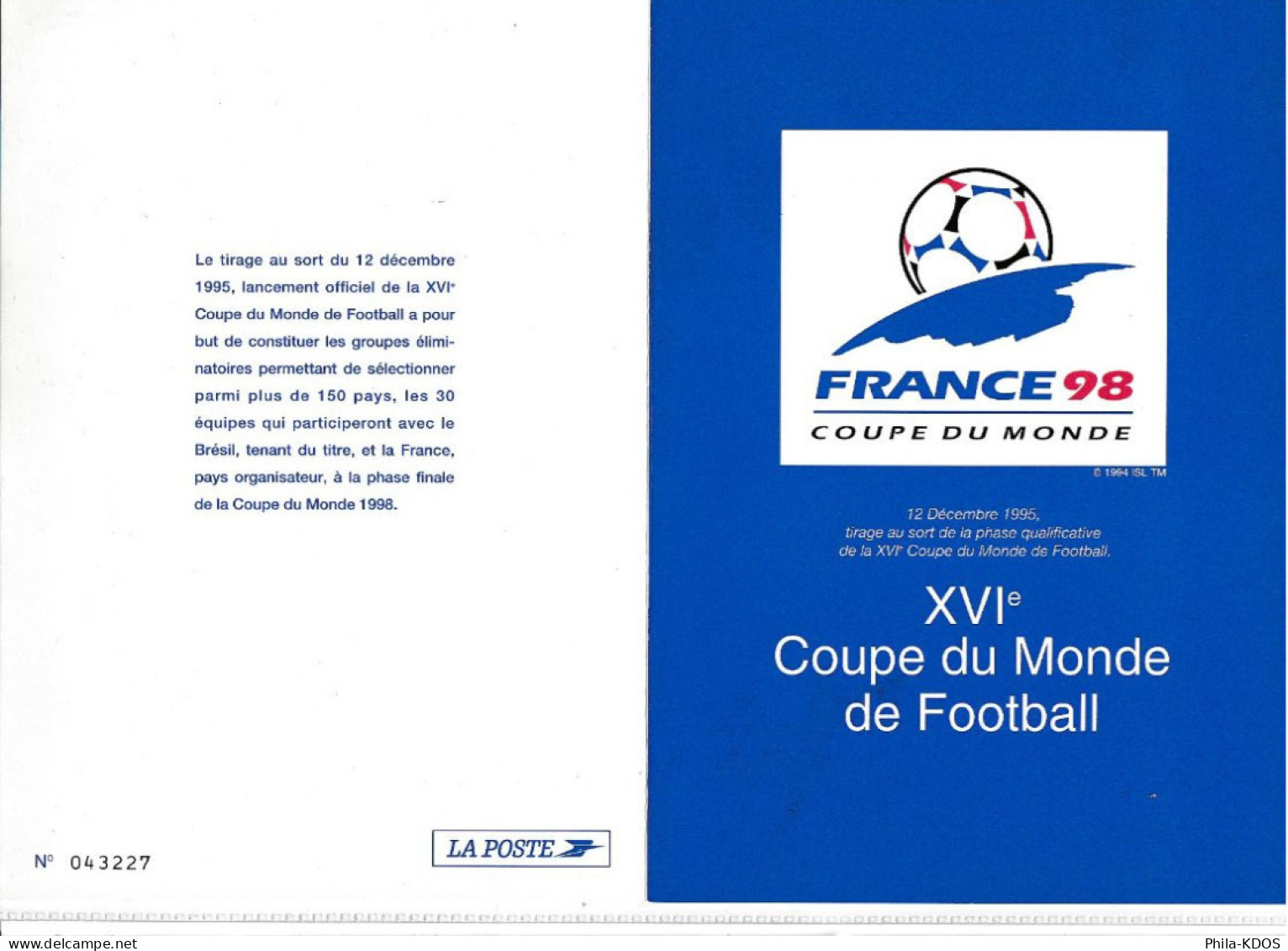 " COUPE DU MONDE FRANCE 98 : LOGO " Sur Encart (N°té) Et Enveloppe 1er Jour De 1995  5 X N° YT 2985. FDC à Saisir !!! - 1998 – Frankreich