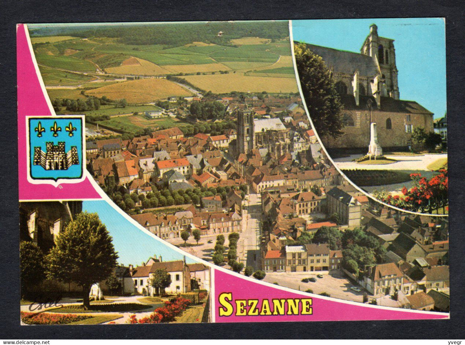 SEZANNE (51 Marne) Vue Générale Aérienne Et Deux Aspects De La Place De L'hôtel De Ville (3 Vues) Postée En 1975 - Sezanne