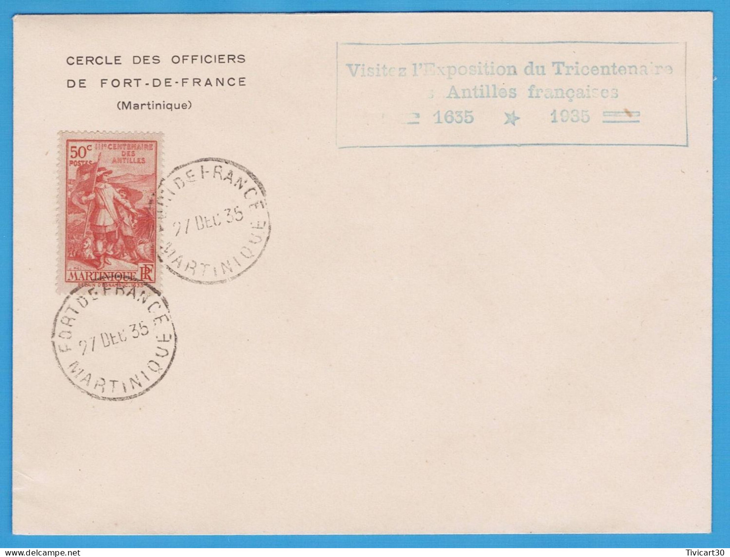 LETTRE 1935 "CERCLE DES OFFICIERS DE FORT-DE-FRANCE (MARTINIQUE)" - EXPOSITION DU TRICENTENAIRE DES ANTILLES FRANCAISE - Storia Postale