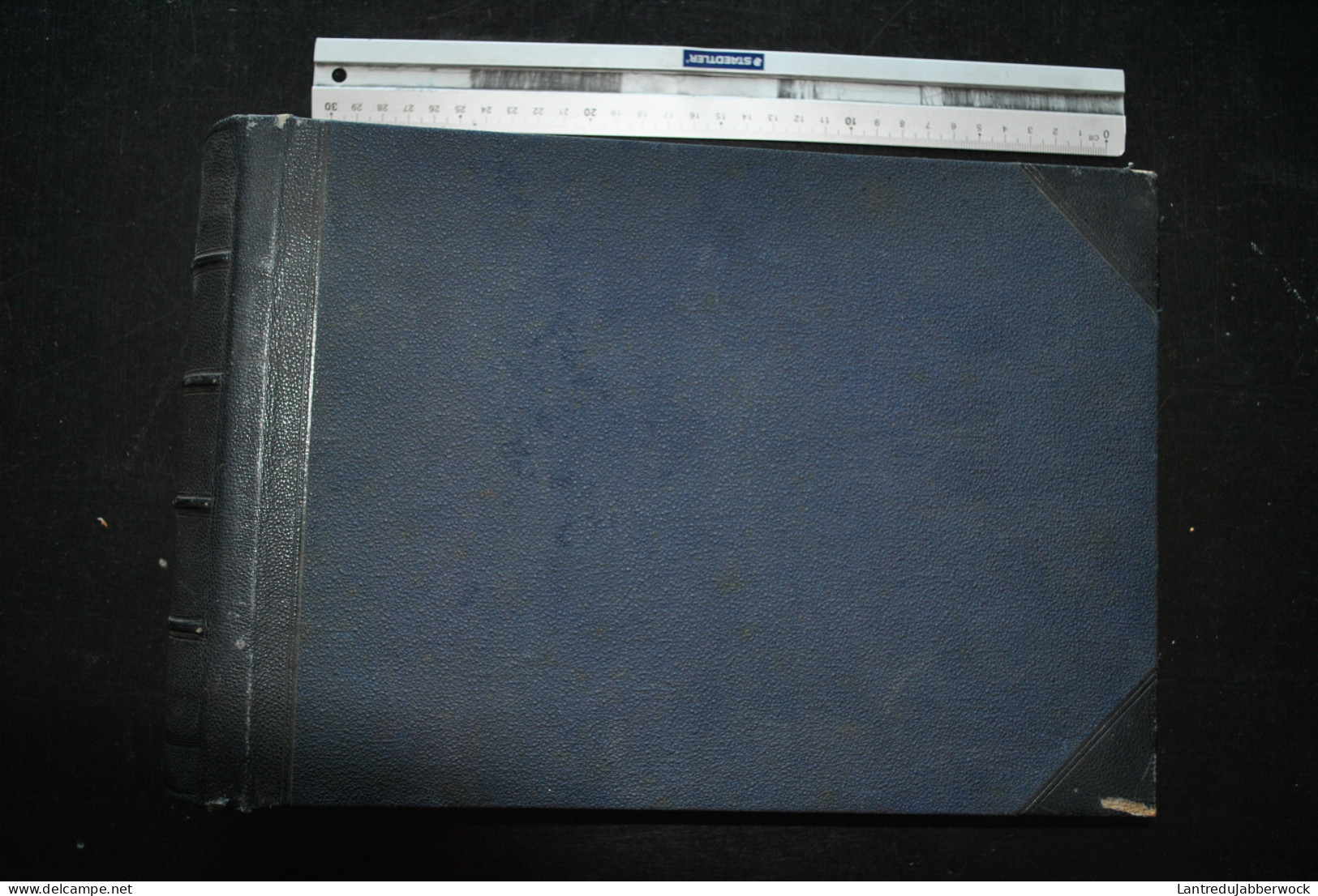 Grand Ancien Album Photo Oblong Vide (33 X 22.50 Cm) Dos Et Coins Cuir Bleu Pour 96 Photos ( 8 X 10.50 Cm) - Materiale & Accessori