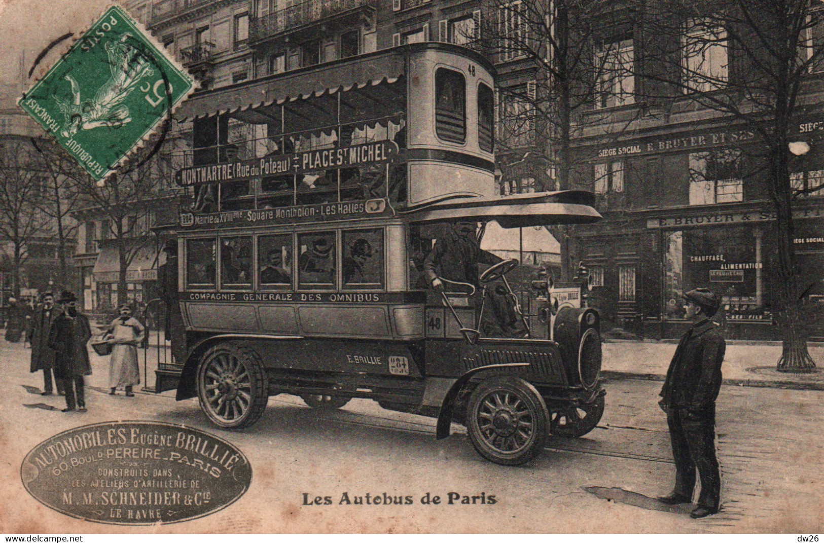 Les Autobus De Paris: Automobiles Eugène Brillié - Compagnie Générale Des Omnibus - Carte De 1908 - Buses & Coaches