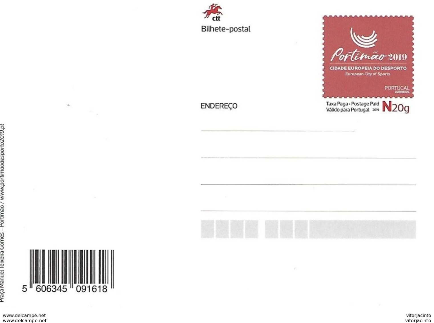 PORTUGAL - Entier Postal - "Postage Paid" - Portimão 2019 European City Of Sports - Ganzsachen