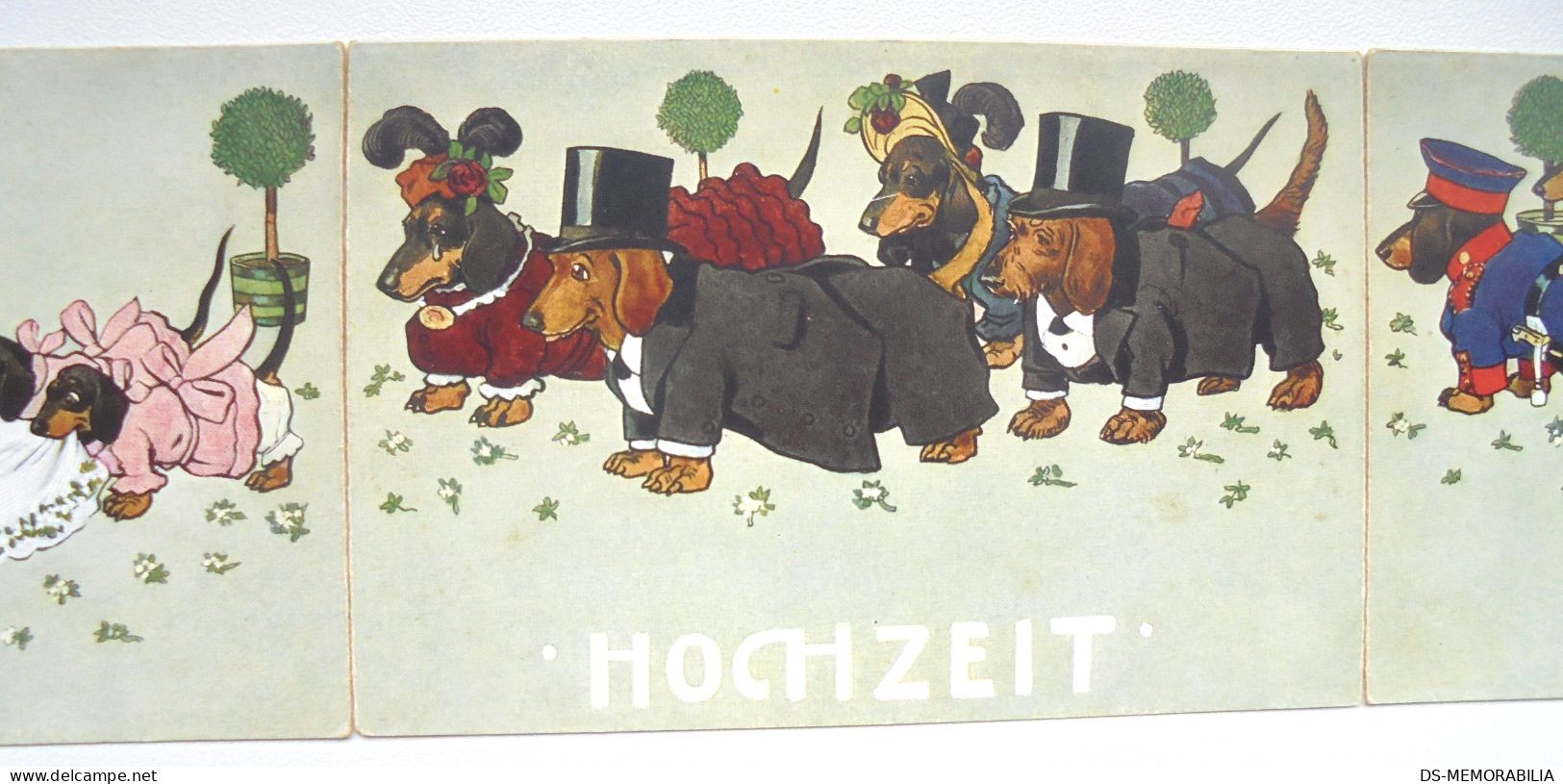 Dackel Teckel Bassotto Dachshund Dog Bride & Groom Wedding Three Parts Postcard Signed P.O.Engelhard - Engelhard, P.O. (P.O.E.)