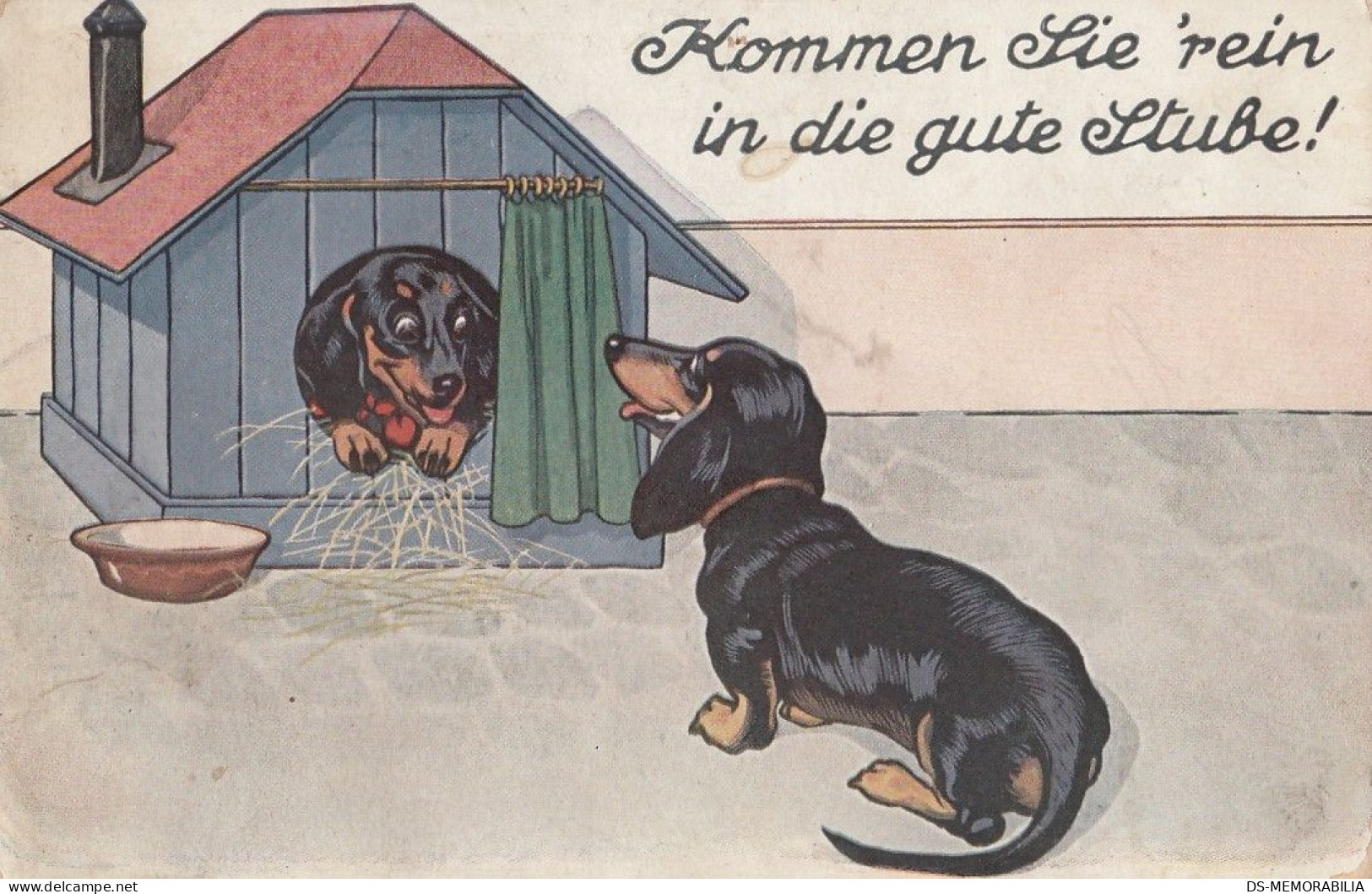 Dackel Teckel Bassotto Dachshund Dog In Dog House Old Postcard Signed P.O.Engelhard - Engelhard, P.O. (P.O.E.)