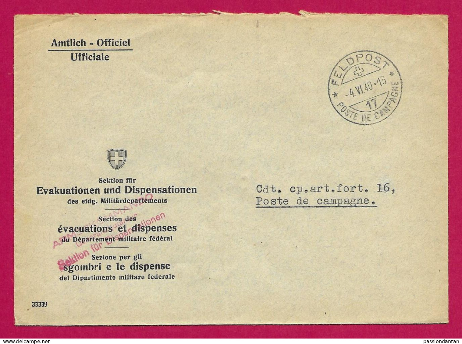Enveloppe Officielle Datée De 1940 - Feldpost - Poste De Campagne - Marcophilie