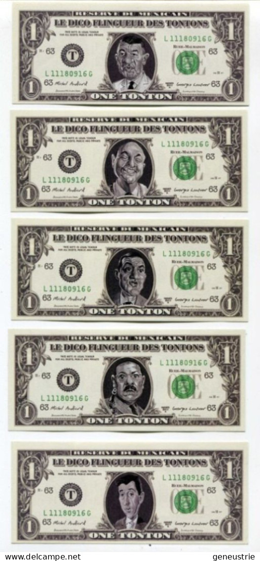 Série De 5 Billets Fantaisie Inspirés Du Dollar "One Tonton - Les Tontons Flingueurs - Rueil-Malmaison" Cinéma - Fiktive & Specimen