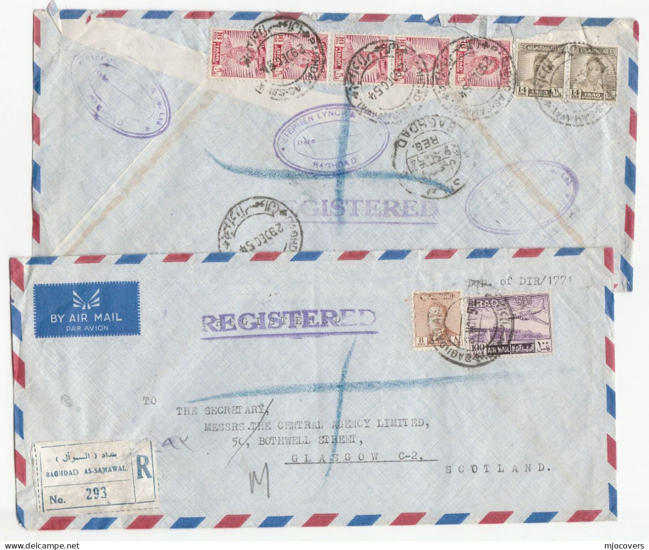 2 X 1954 IRAQ Registered COVERS Air Mail Multi Stamps To GB Reg Label Cover - Iraq