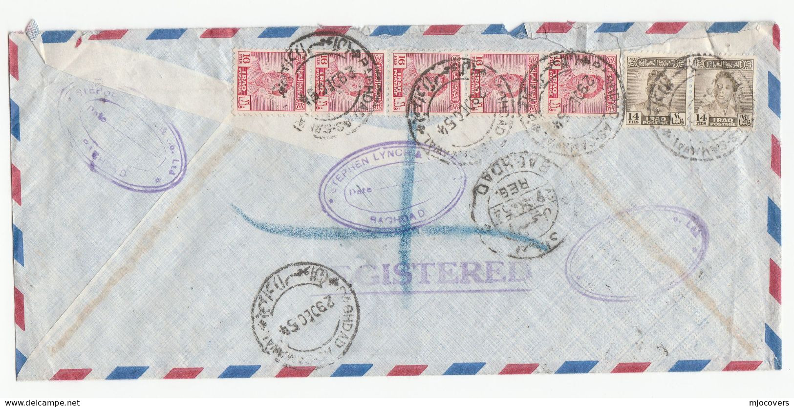 2 X 1954 IRAQ Registered COVERS Air Mail Multi Stamps To GB Reg Label Cover - Iraq