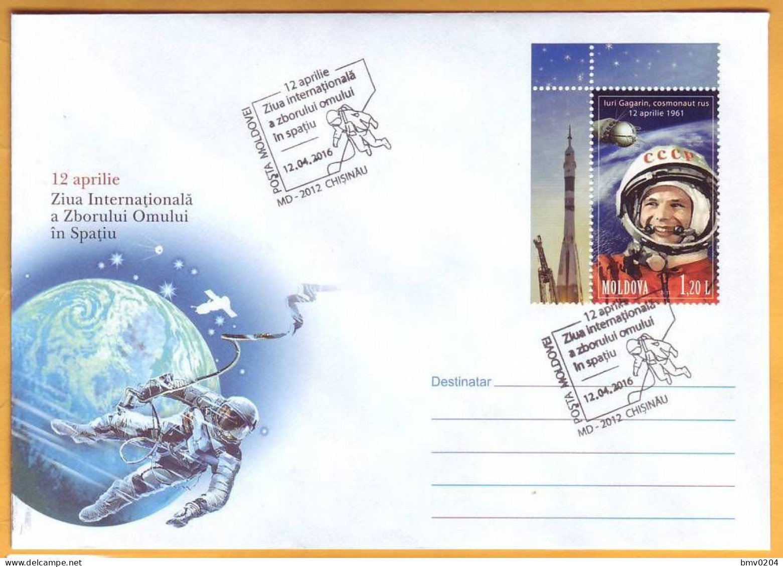 2016  Moldova Moldavie Moldau Special Cancellations. Cosmonautics Day Cover Gagarin. Space - Moldavie