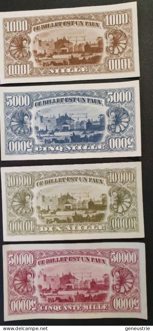Série De 4 Billets Fantaisie Inspirés Du Dollar à Déterminer "1000 - 5000 - 10000 - 50000 - Ce Billet Est Un Faux" - Fictifs & Spécimens