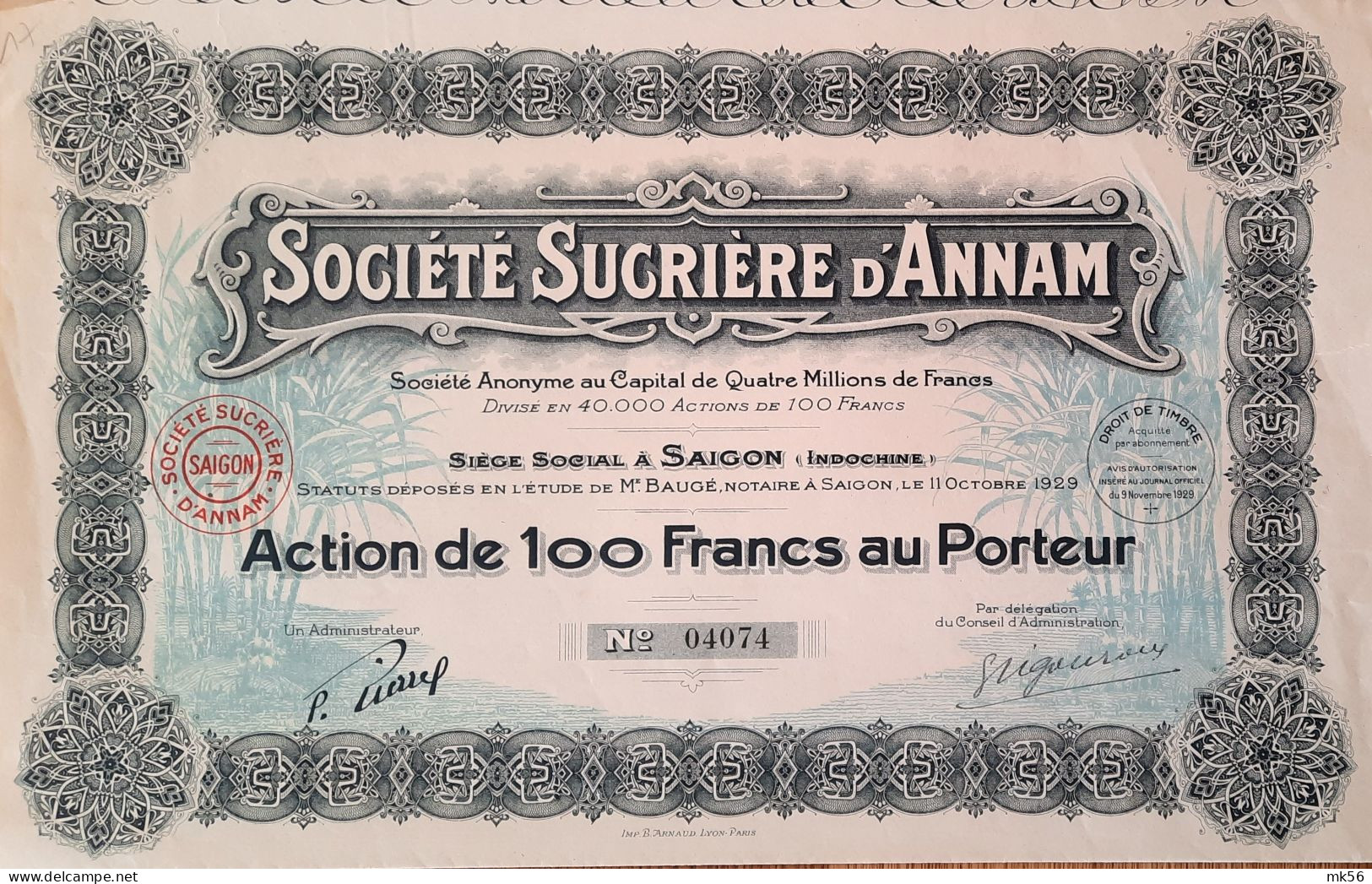 Société Sucrière D'Annam - Saigon - 1929 - Landwirtschaft