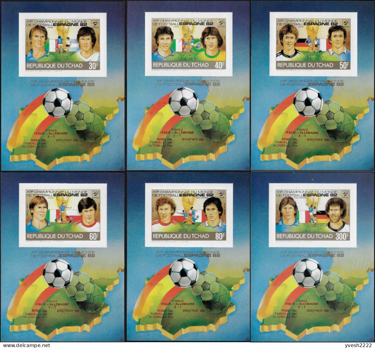 Tchad 1982 Y&T 399E à 399H, PA 246D Et 246E Sur Feuillets De Luxe. Coupe Du Monde De Football En Espagne - 1982 – Espagne