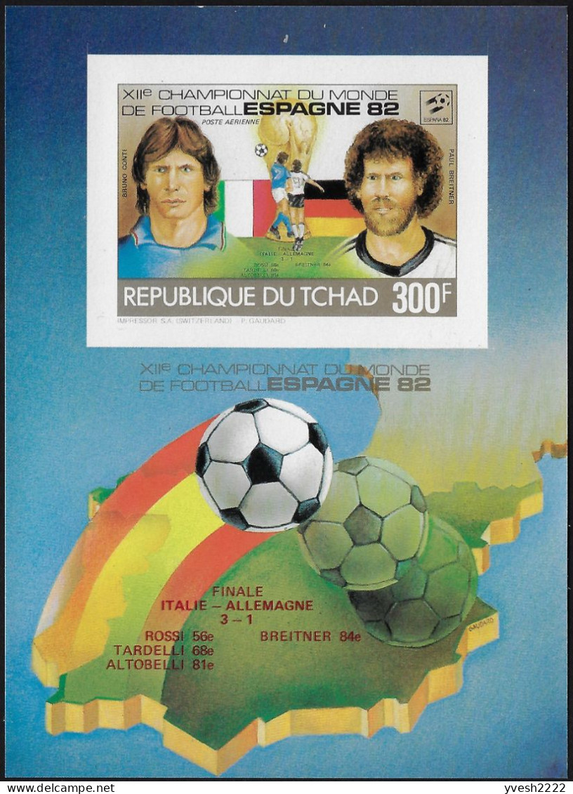 Tchad 1982 Y&T 399E à 399H, PA 246D et 246E sur feuillets de luxe. Coupe du monde de football en Espagne