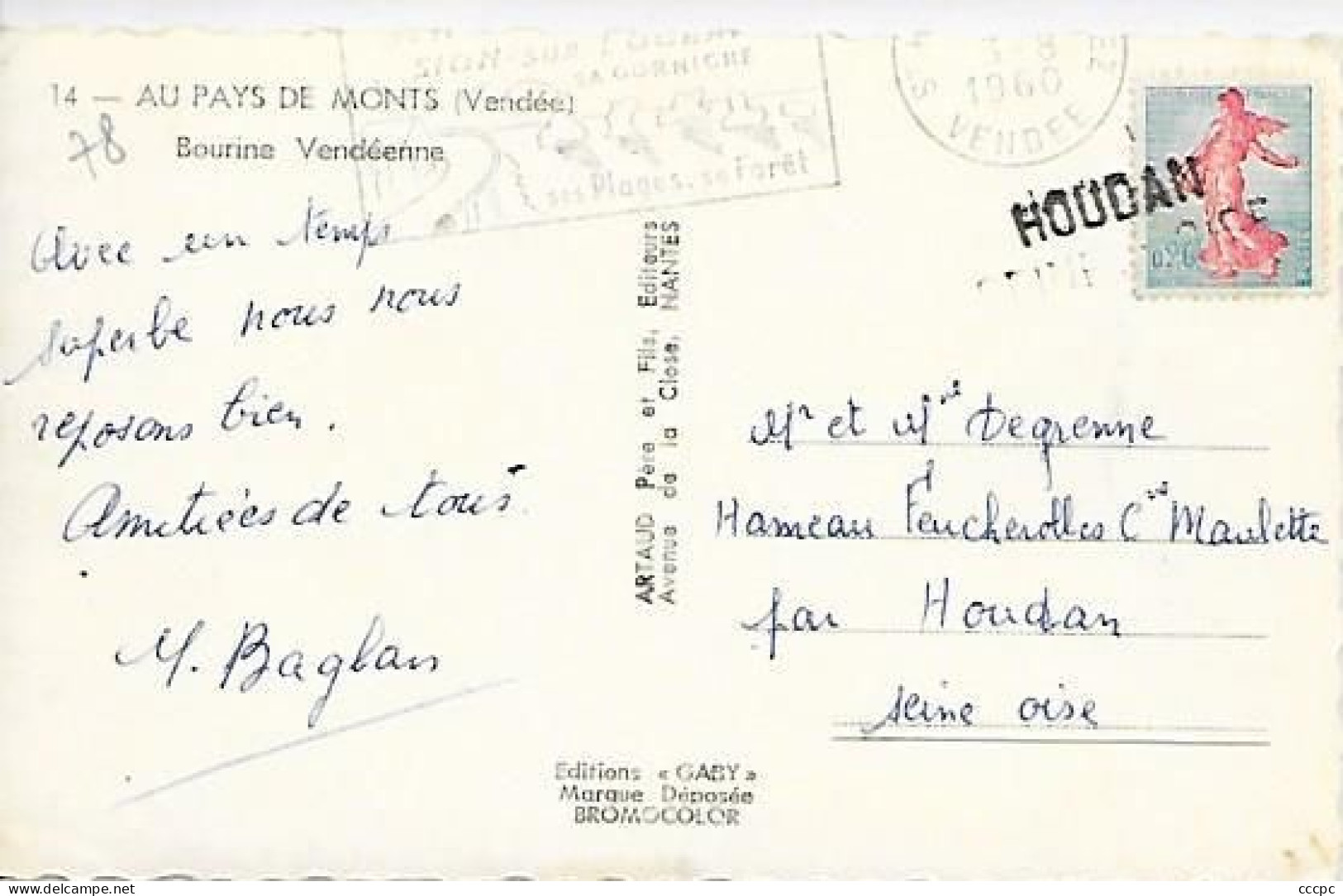 Cachet Houdan 78 Sur CPM Au Pays Des Monts De Vendée - Bourine Vendéenne - Timbri Generalità