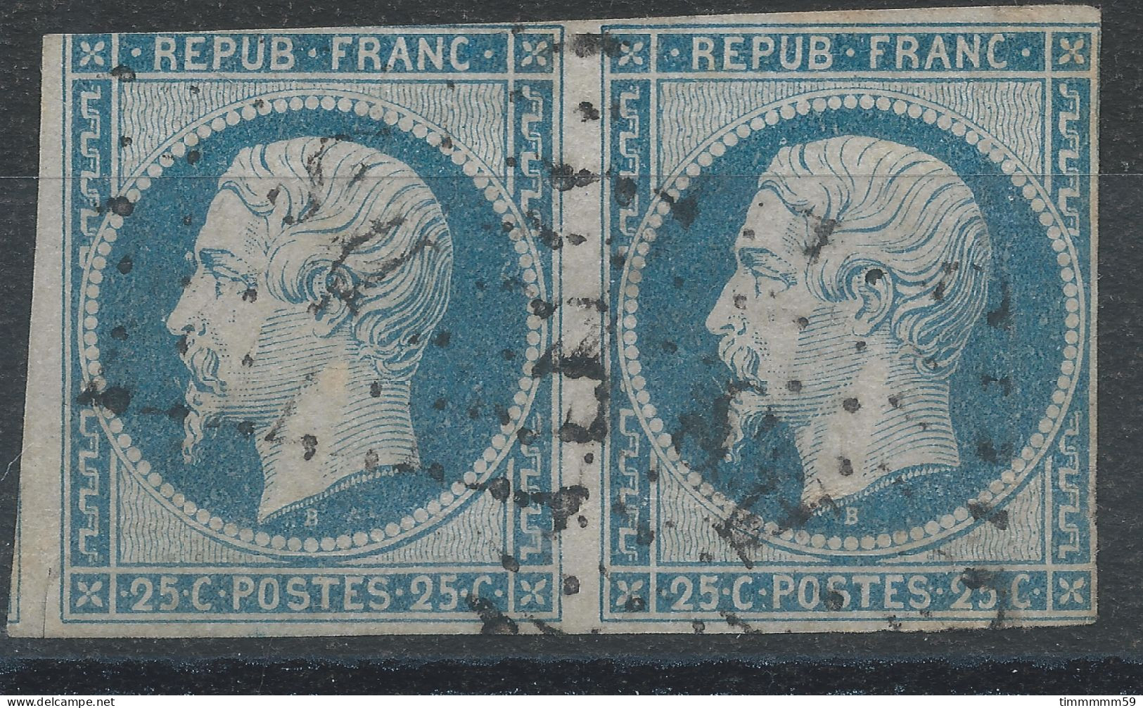 Lot N°82362   Variété/Paire N°10, Oblitéré Losange DS De PARIS, Tache Blanche Face à L'œil Timbre De Gauche - 1852 Luigi-Napoleone