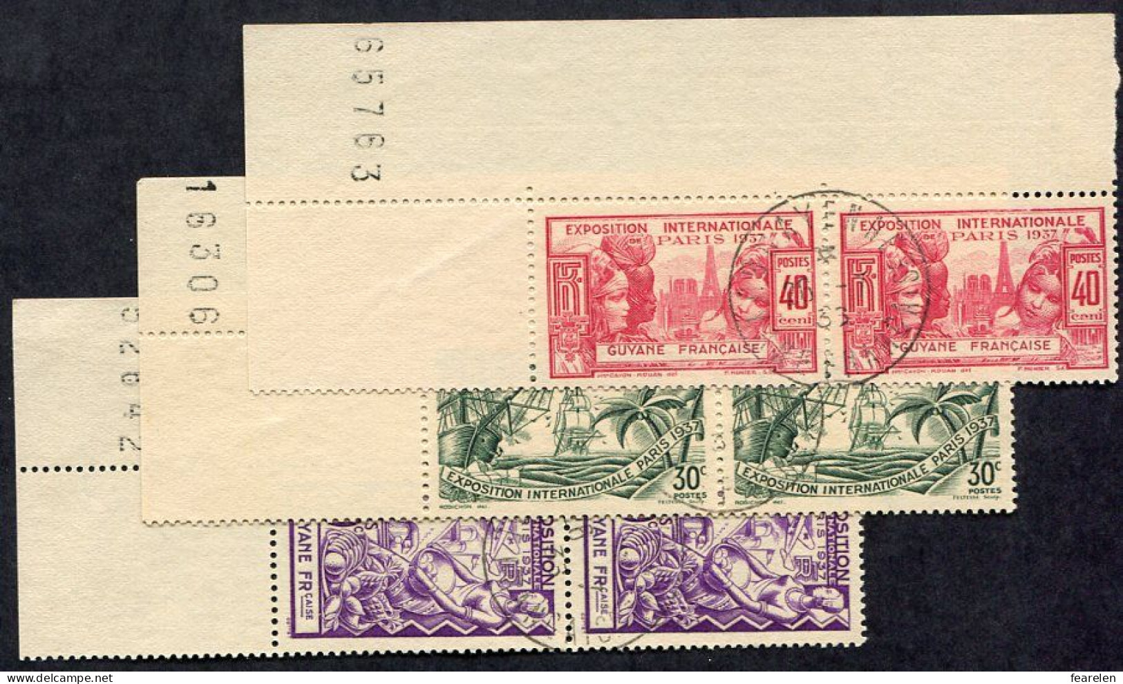 Colonie Française, Guyane N°143/8 Oblitérés En Paires Et Coins De Feuille Numérotés - Used Stamps