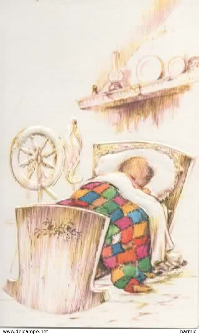 FAIRE PART DE NAISSANCE, RACHEL, CARTE GAUFFREE, ENFANT COUCHE DANS UN LIT BASCULE   COULEUR REF 15052 - Geburt & Taufe