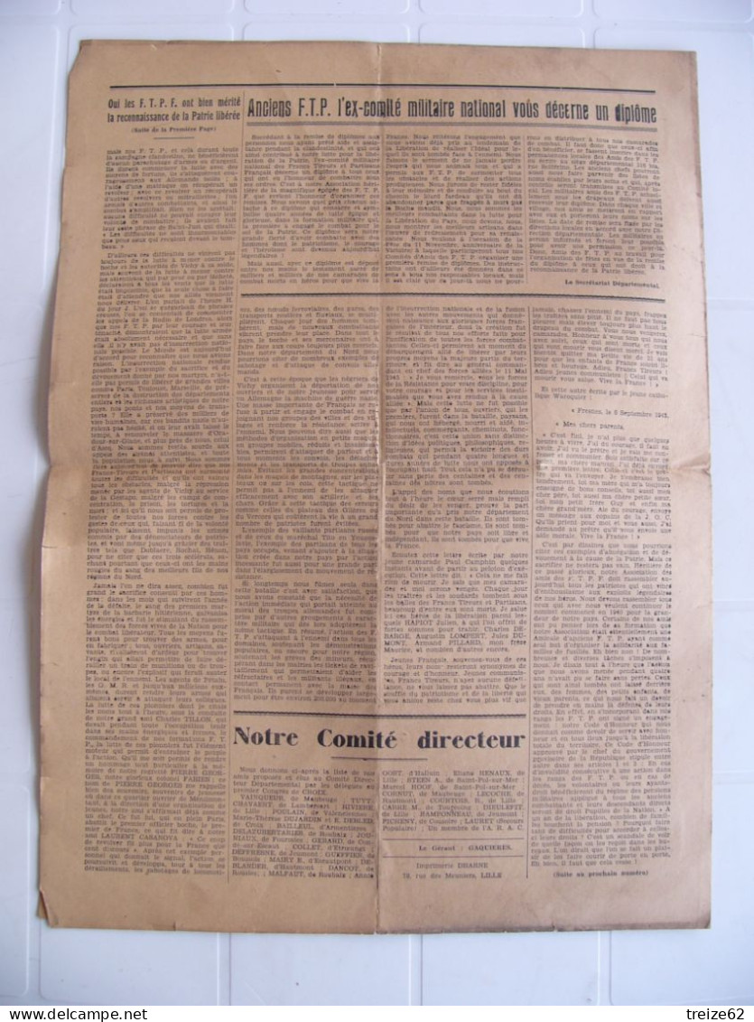 VAINCRE & VIVRE Bulletin D'information Du Nord Des Amis Des Francs Tireurs Et Partisans Français Novembre 1945 - 1939-45