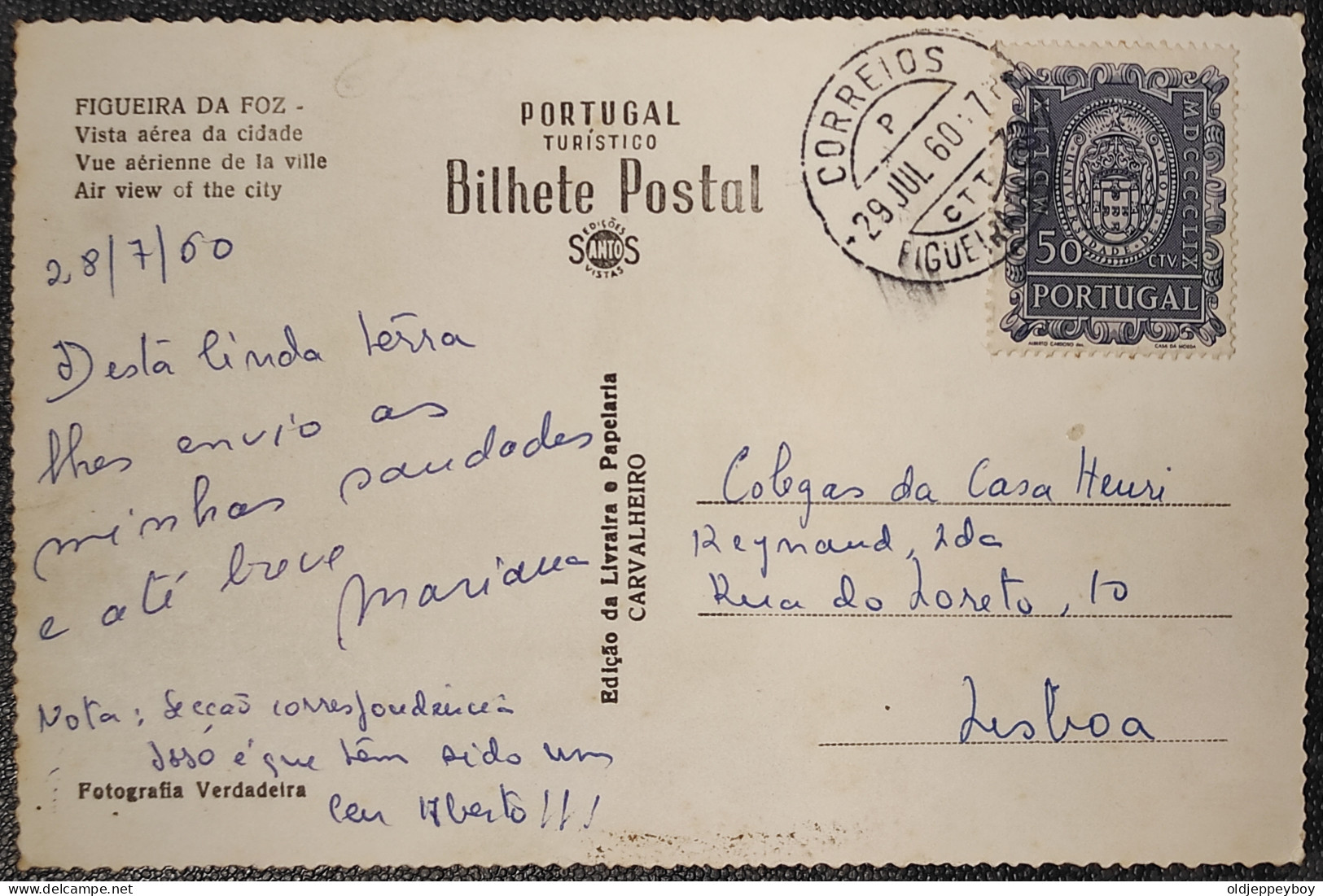 FIGUEIRA DA FOZ- Vista Aerea Da Cidade ( Ed. Livraria Papelaria Carvalheiro) Carte Postale - Coimbra