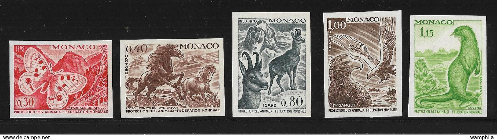 Monaco. 809/14** Sans N°811. Essais Non Dentelés, Faune . - Errors And Oddities