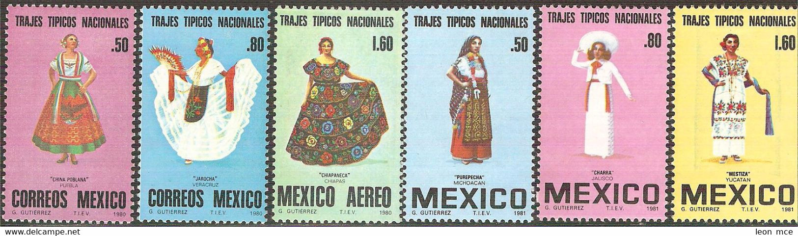 1980-1981 MÉXICO TRAJES TÍPICOS 2 SERIES MNH, TRADITIONAL COSTUMES - Mexico