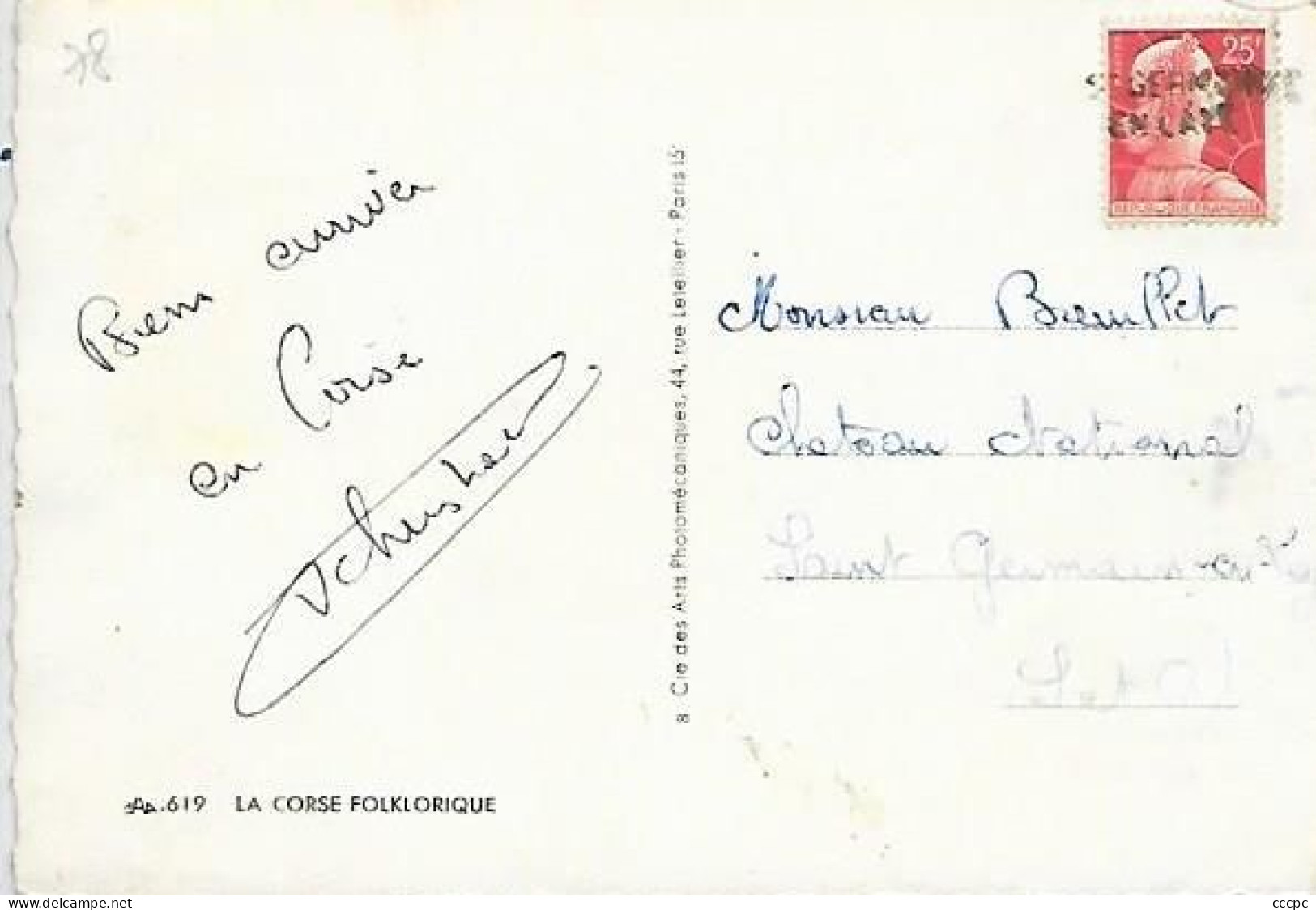 Cachet Saint-Germain-en-Laye 78 Sur CPSM La Corse Folklorique - Seals Of Generality