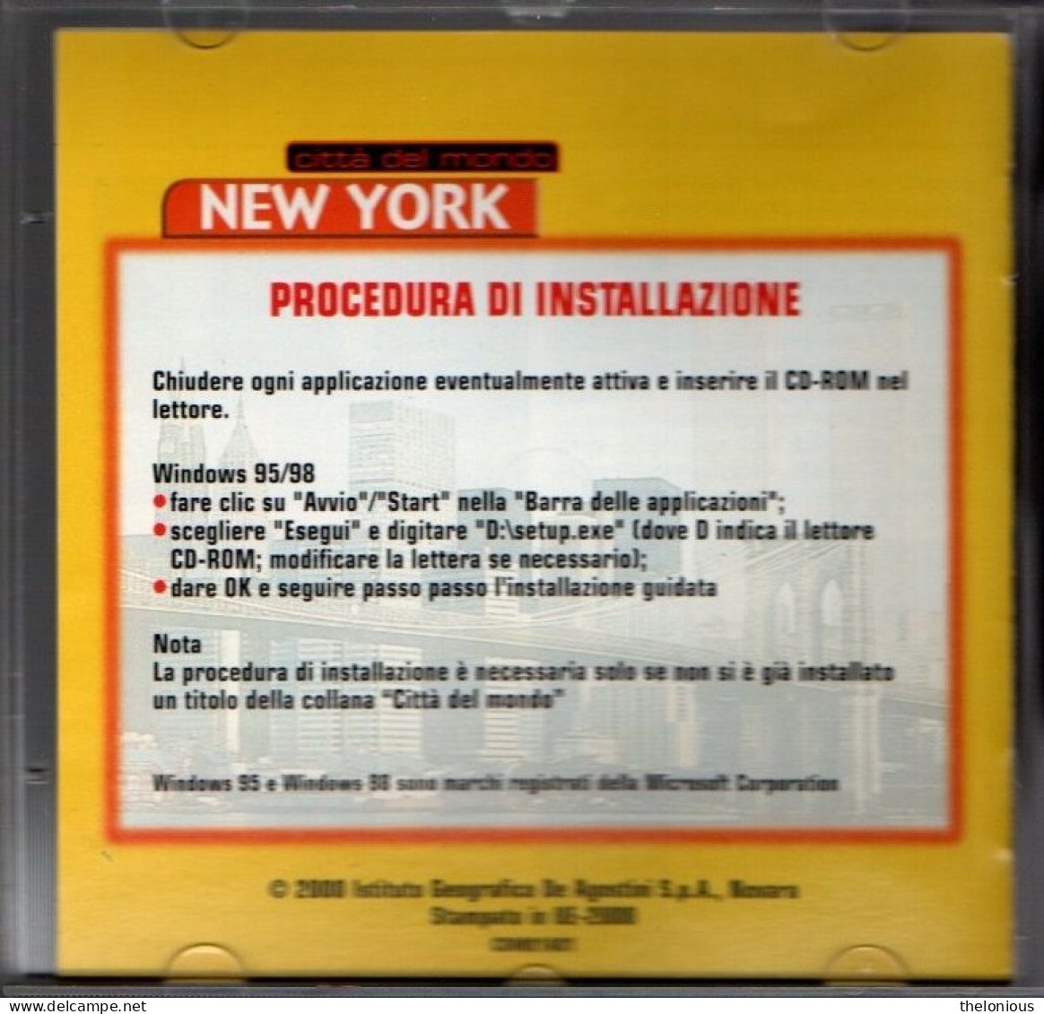 # CD ROM Città Del Mondo - New York - DeAgostini Multimedia 2000 - Otros