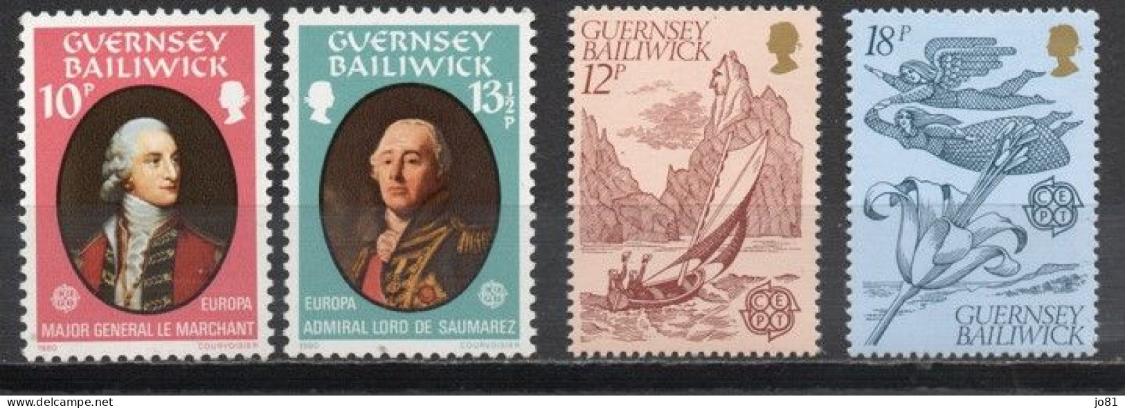 Guernesey YT 199-200 + 217-218 Neuf Sans Charnière XX MNH Europa 1980-1981 - Guernesey