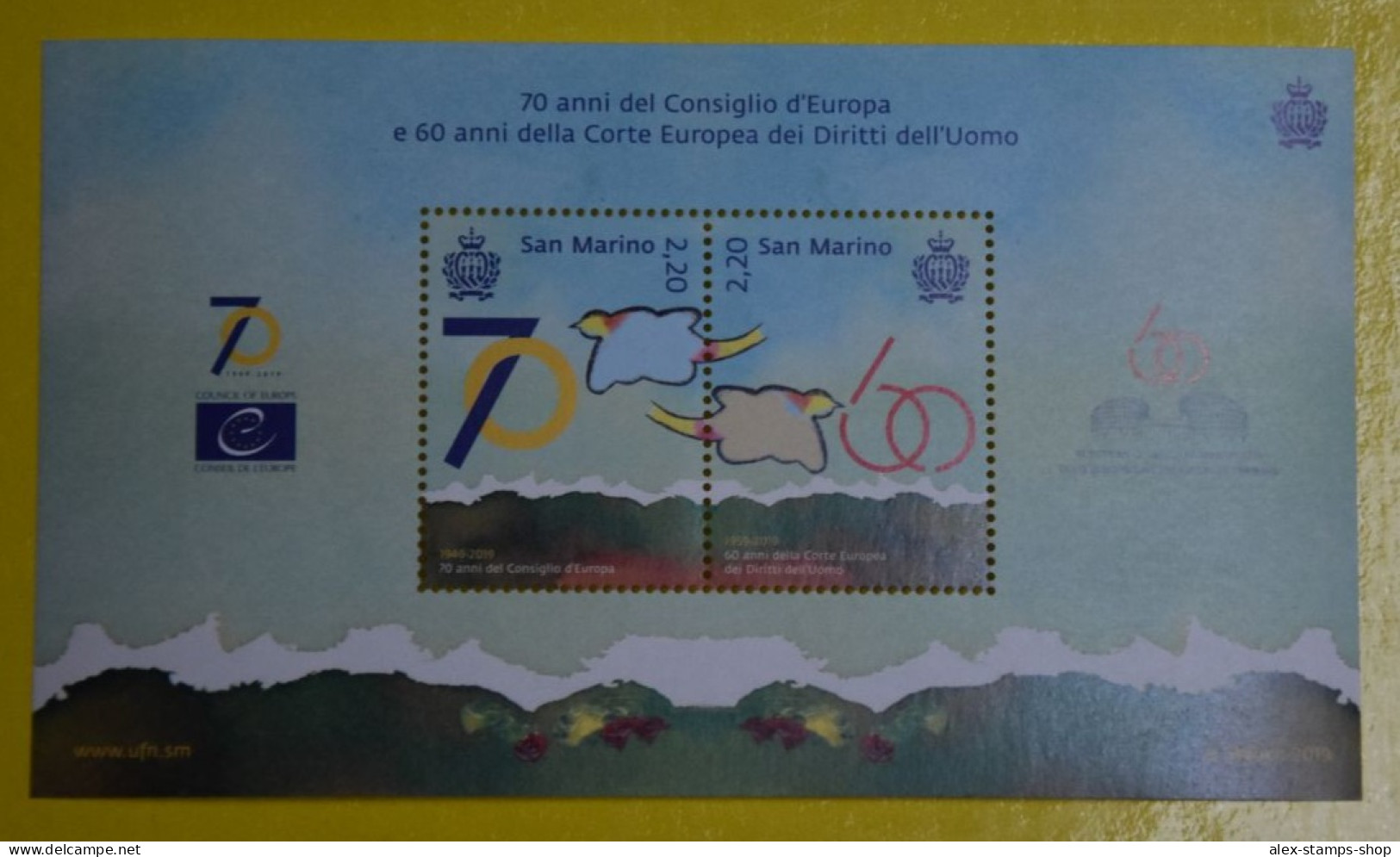 SAN MARINO 2019 Foglietto 70° CONSIGLIO DI EUROPA CORTE EUROPEA - New Sheet - Neufs