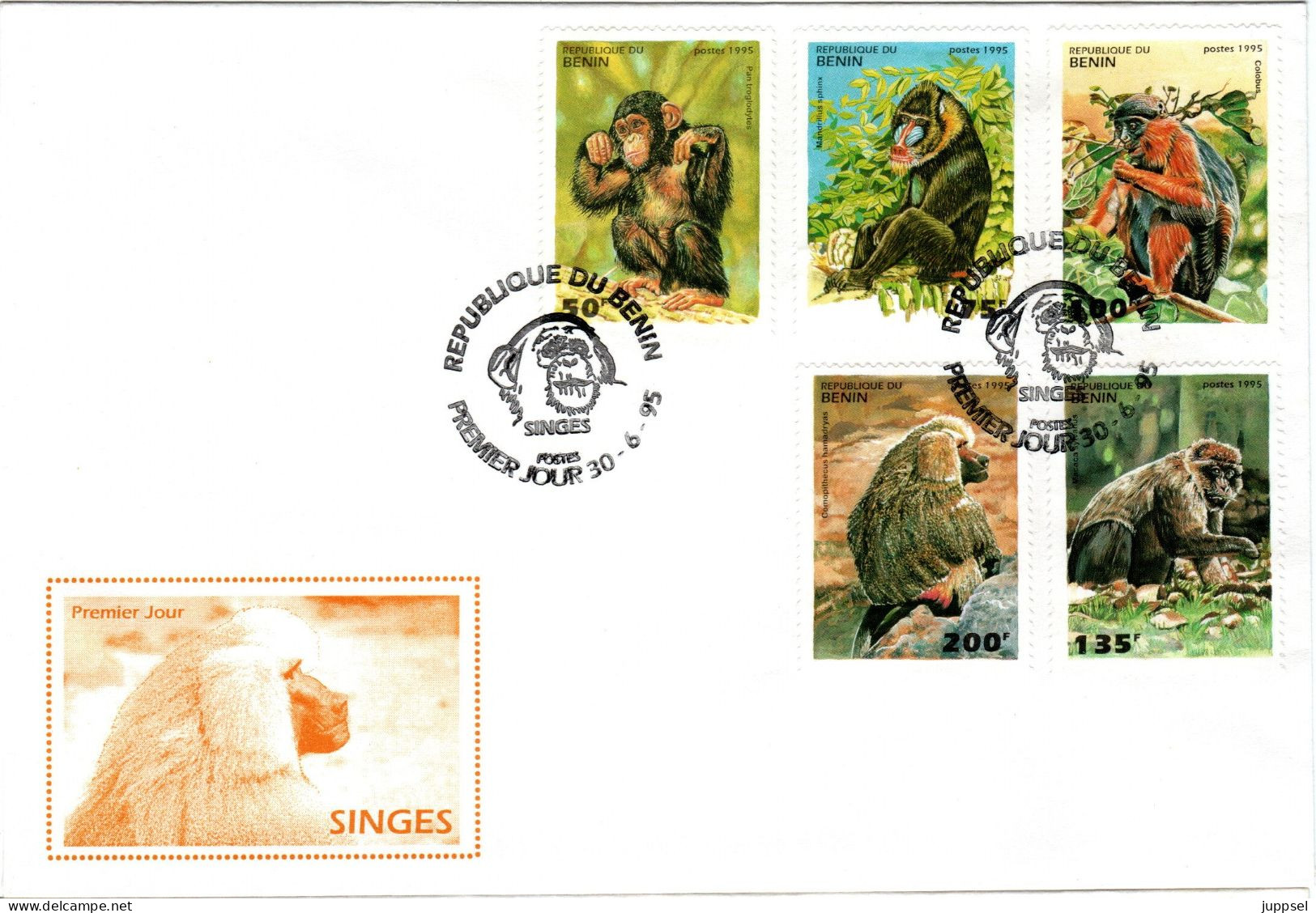 FDC BENIN, Apes   /    Lettre De Première Jour, Singes  1995 - Affen