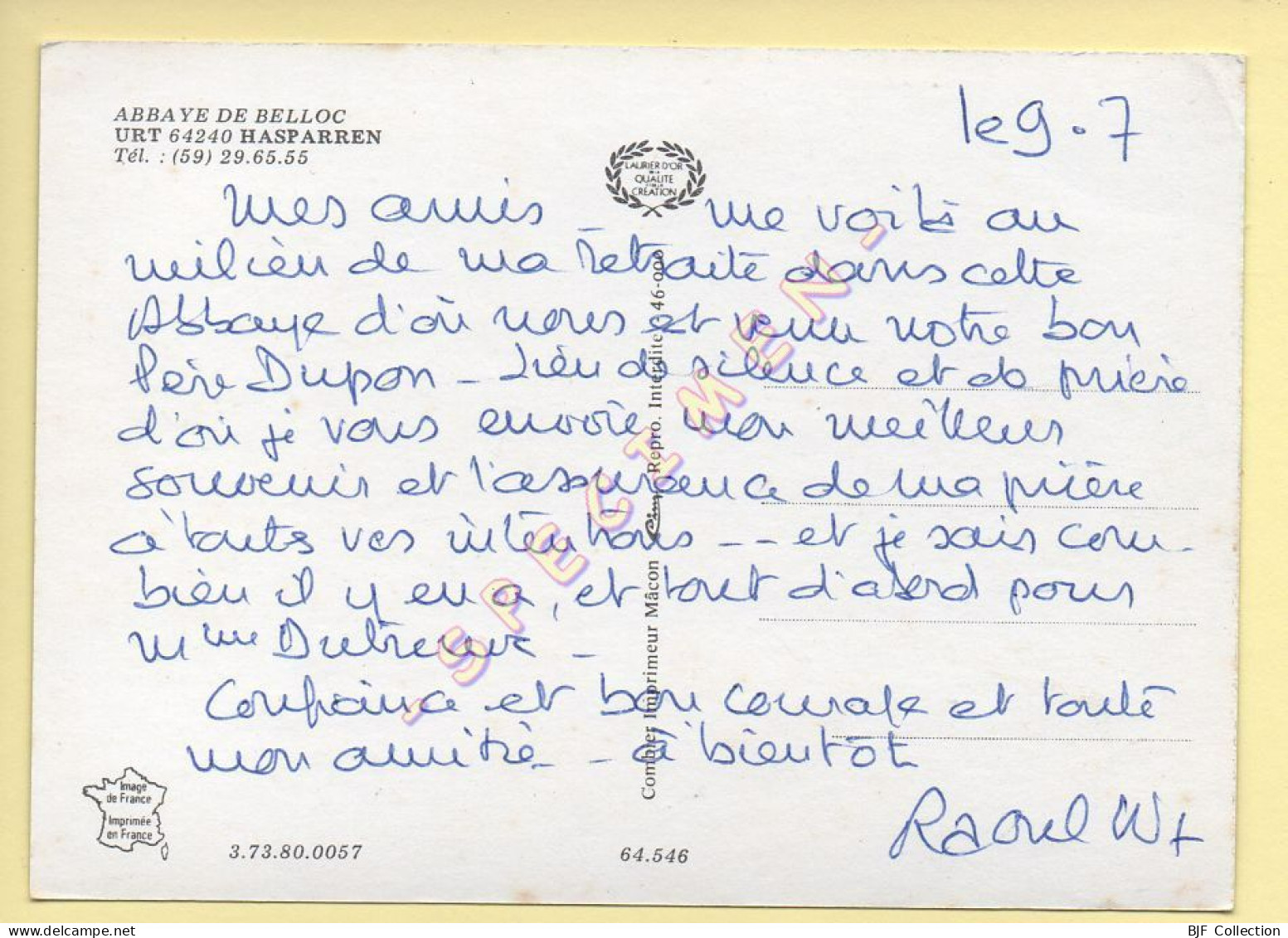 64. HASPAREN – Abbaye De Belloc URT (voir Scan Recto/verso) - Hasparren