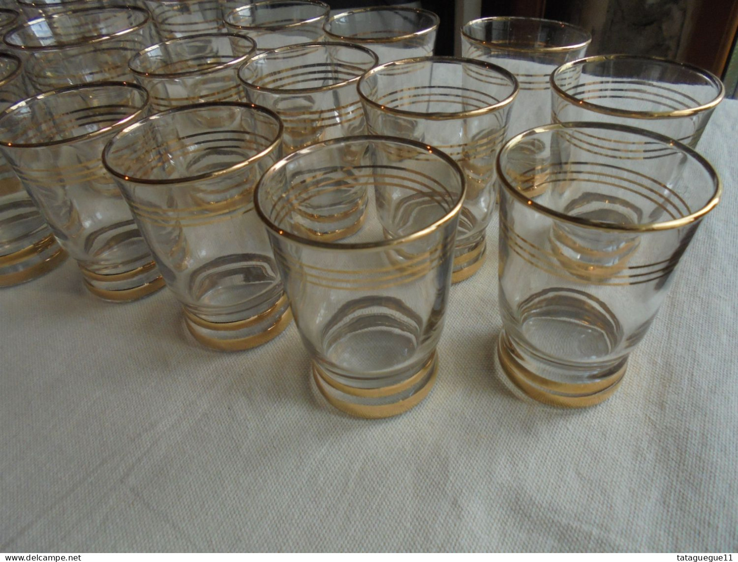 Ancien - Service de 34 verres timbales filets dorés Années 50/60