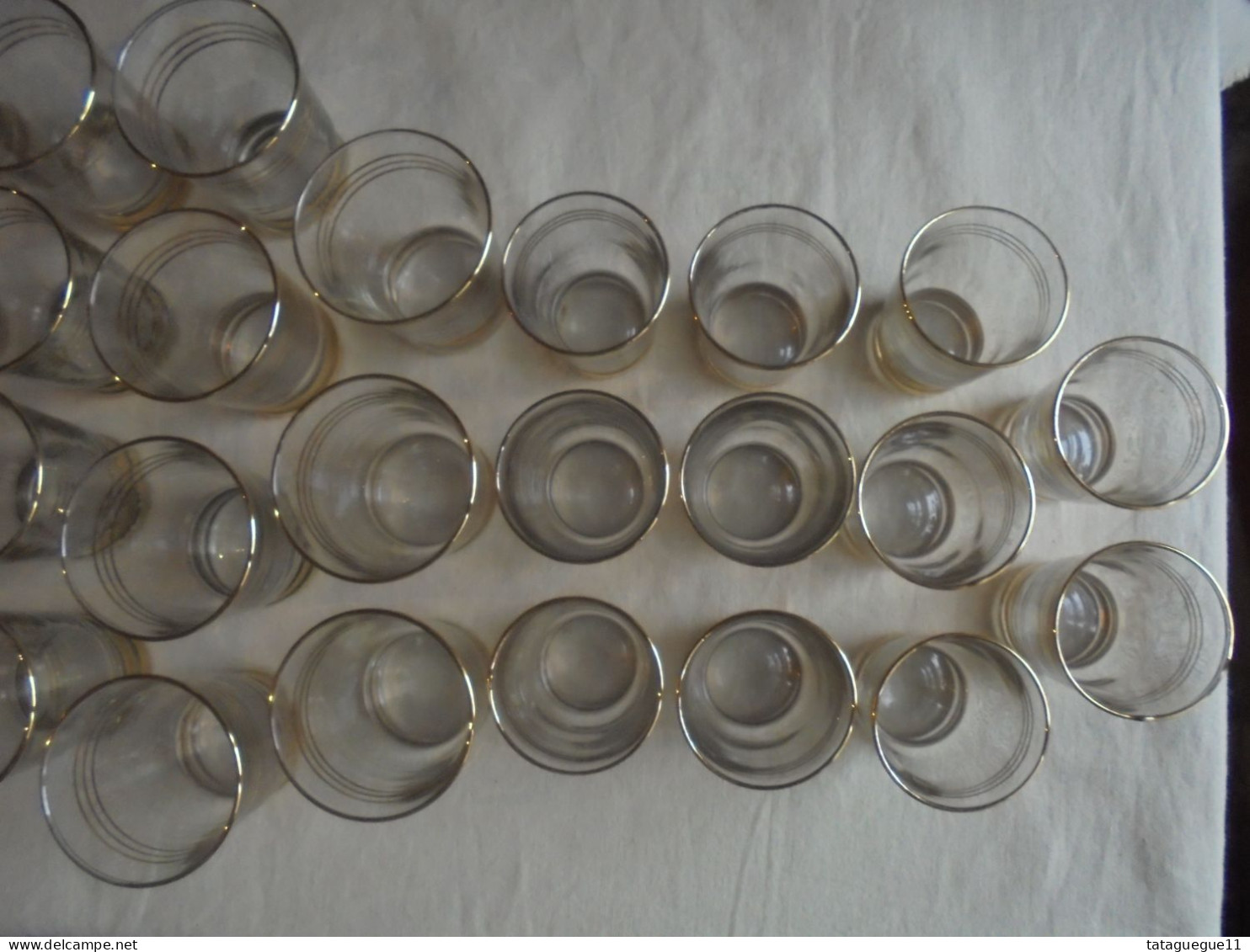 Ancien - Service de 34 verres timbales filets dorés Années 50/60