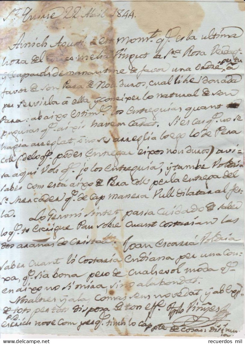 Año 1844 Prefilatelia Carta  Marca Vich Cataluña Y Porteo 6 - ...-1850 Prefilatelia