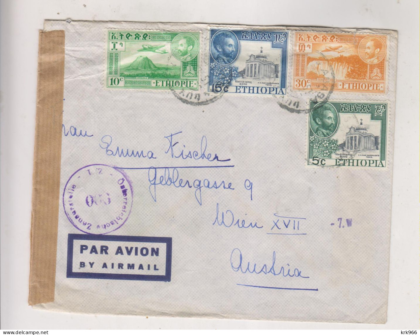 ETHIOPIA 1951  ADDIS ABEBA Censored Airmail Cover To Austria - Ethiopie