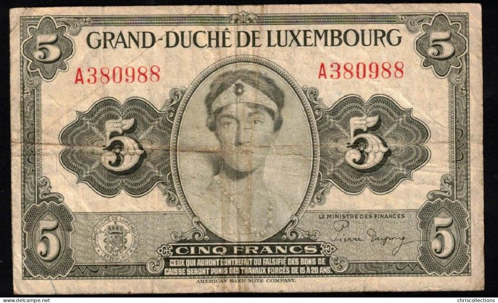 LUXEMBOURG - 5 F 1944 - Pick : 43 - Luxemburg