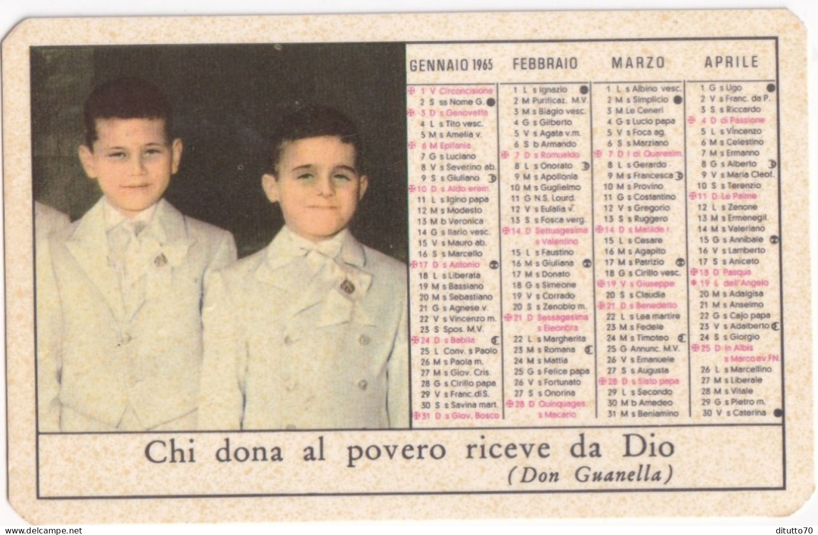 Calendarietto - Orfanelli E Superiori Dell'istituto S.bernardino T. - Vallai Di Feltre - Anno 1965 - Kleinformat : 1961-70