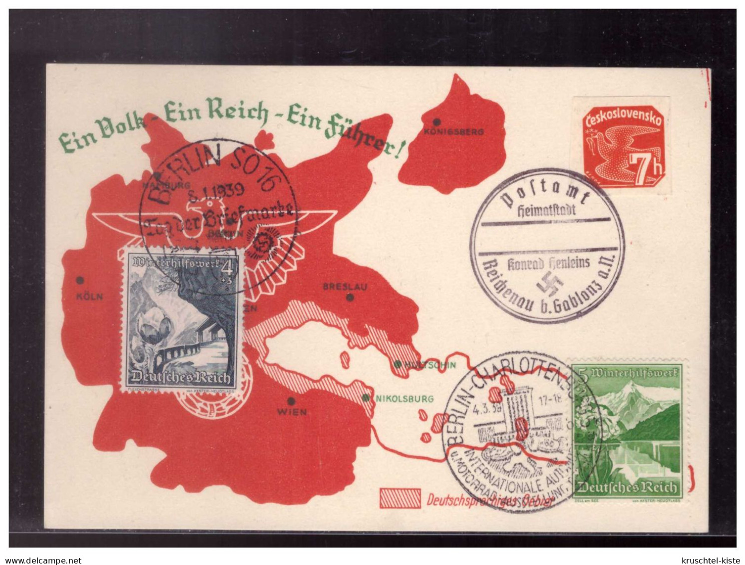 Sudetenland (024074) Propagandakarte Reichenau B. Gablenz, Ein Volk Ein Reich Ein Führer Und SST Berlin - Sudetes