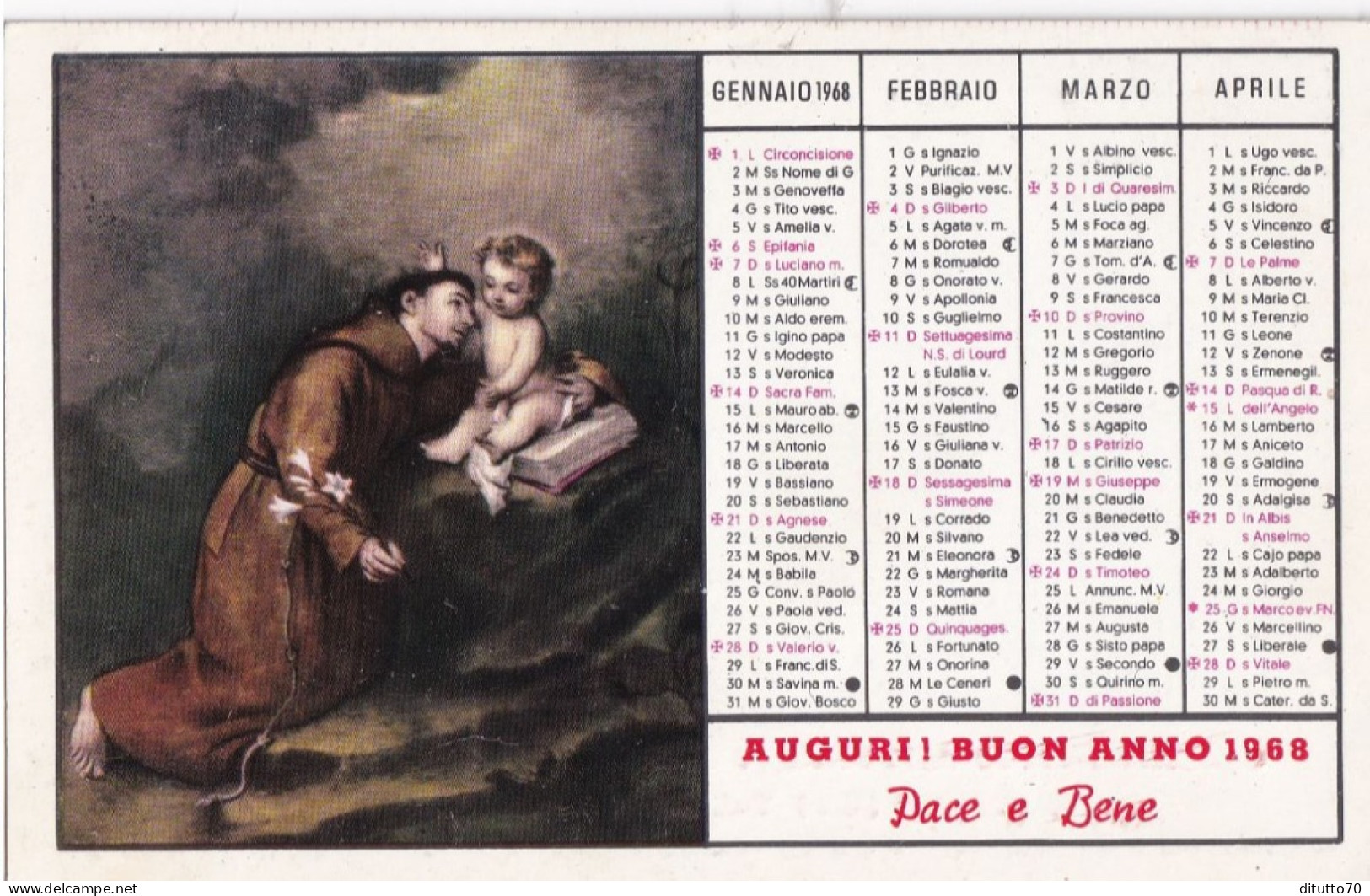 Calendarietto - Orfanotrofio Antoniano Maschile - Matteo Agosta - Vizzini - Catania -  Anno  1968 - Tamaño Pequeño : 1961-70