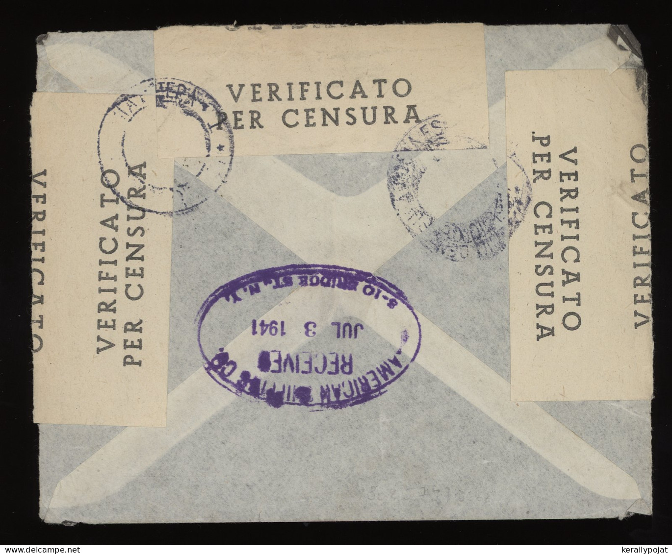 Italy 1941 Roma Censored Air Mail Cover To USA__(11249) - Poste Aérienne