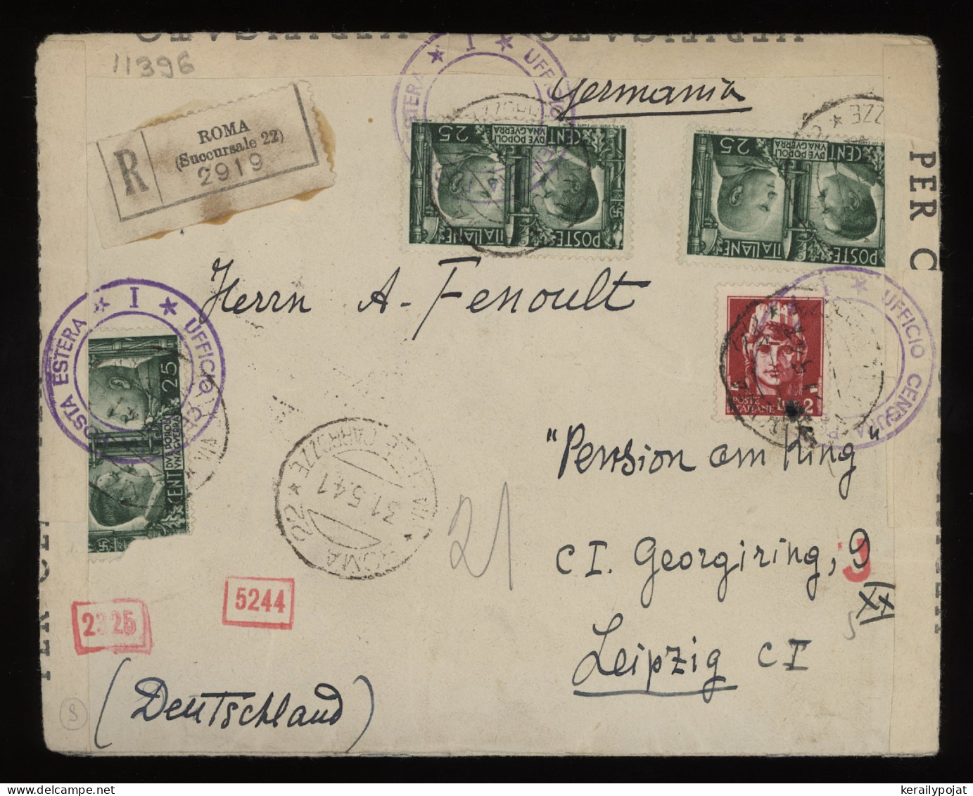 Italy 1941 Roma Censored Air Mail Cover To Leipzig__(11396) - Poste Aérienne