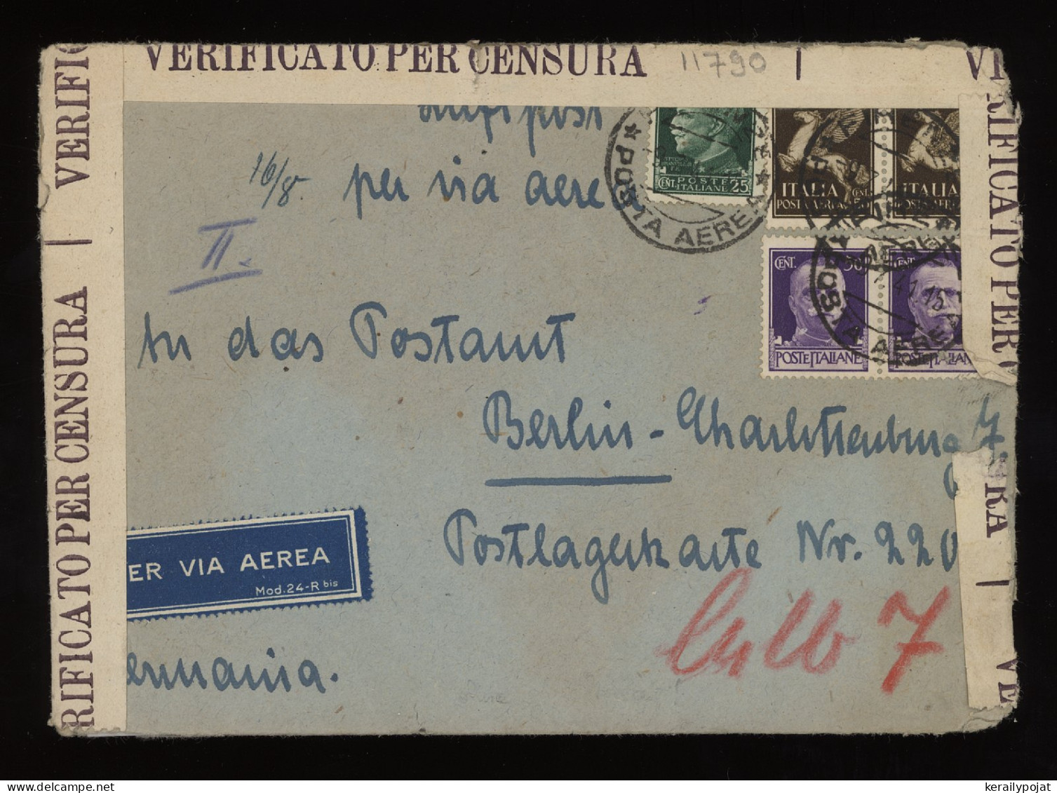 Italy 1941 Firenze Censored Air Mail Cover To Germany__(11790) - Airmail