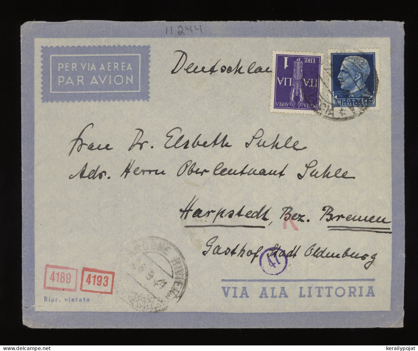 Italy 1941 Censored Air Mail Cover To Germany__(11244) - Luftpost