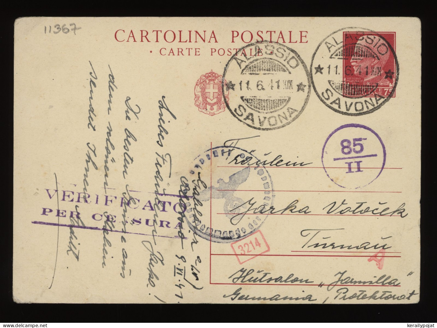 Italy 1941 Alassio Censored Stationery Card To Germany__(11367) - Entiers Postaux